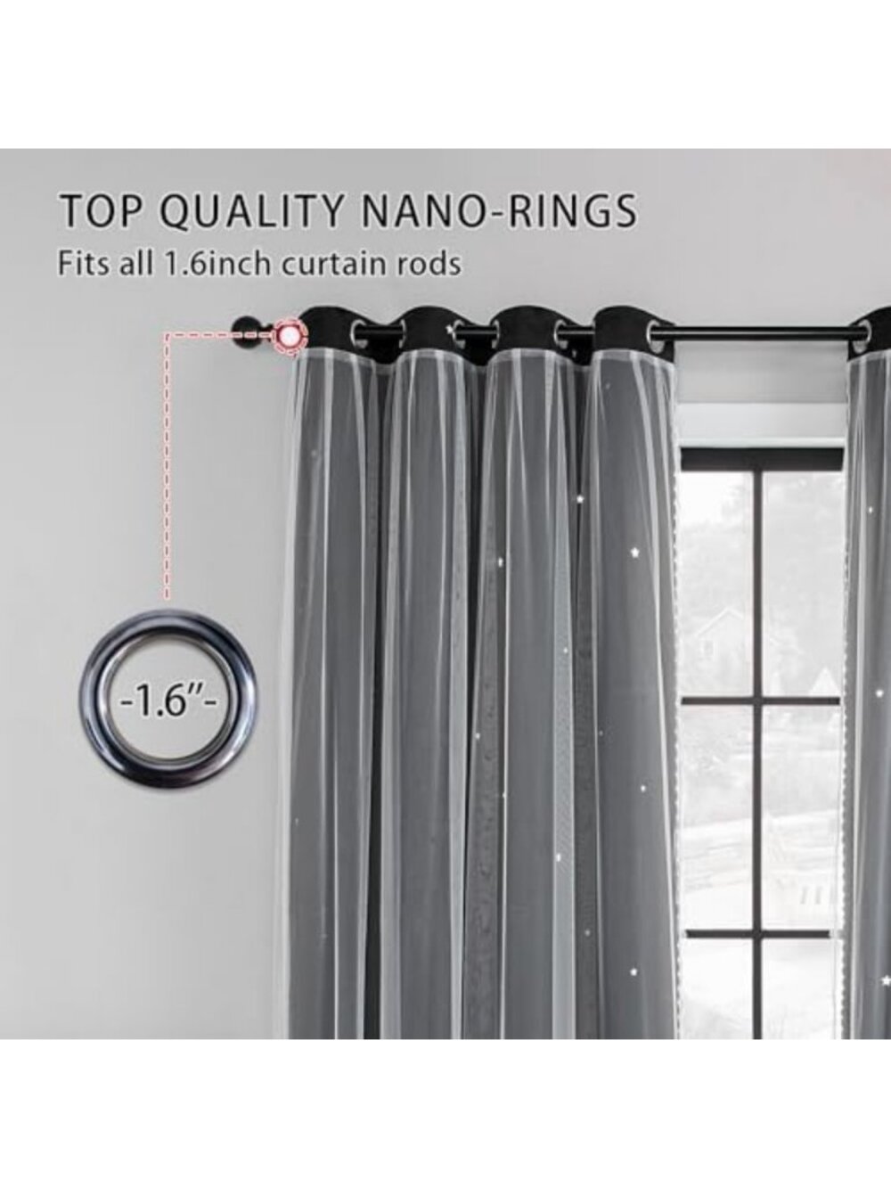Blackout Curtains 84” Long - 2 Panel Set, Double Layer Star Cut Out Drapes for - Picture 5 of 7